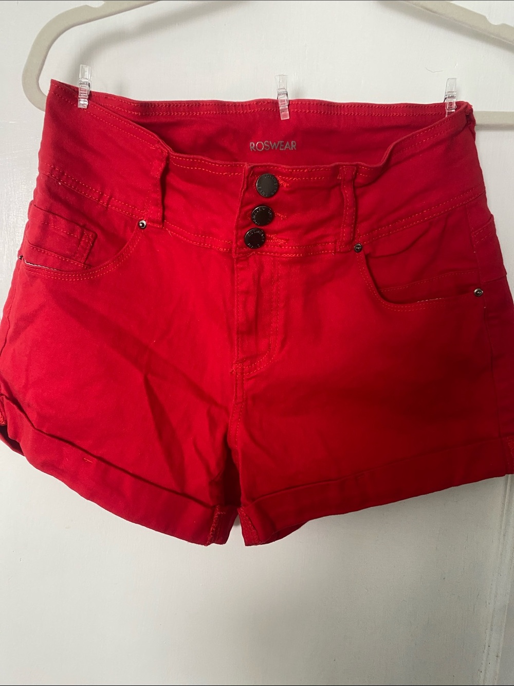 Women's Bright Red High-Rise Jean Shorts